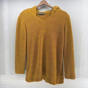Modes Crystal Fashions Hooded Cable Knit Sweater Mustard Size M EUC